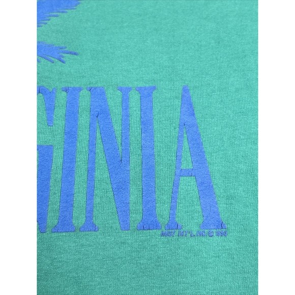 Vrg 90s Screen Stars Teal West Virginia Graphic T-Shirt Single Stitch Size Large - Picture 3 of 9